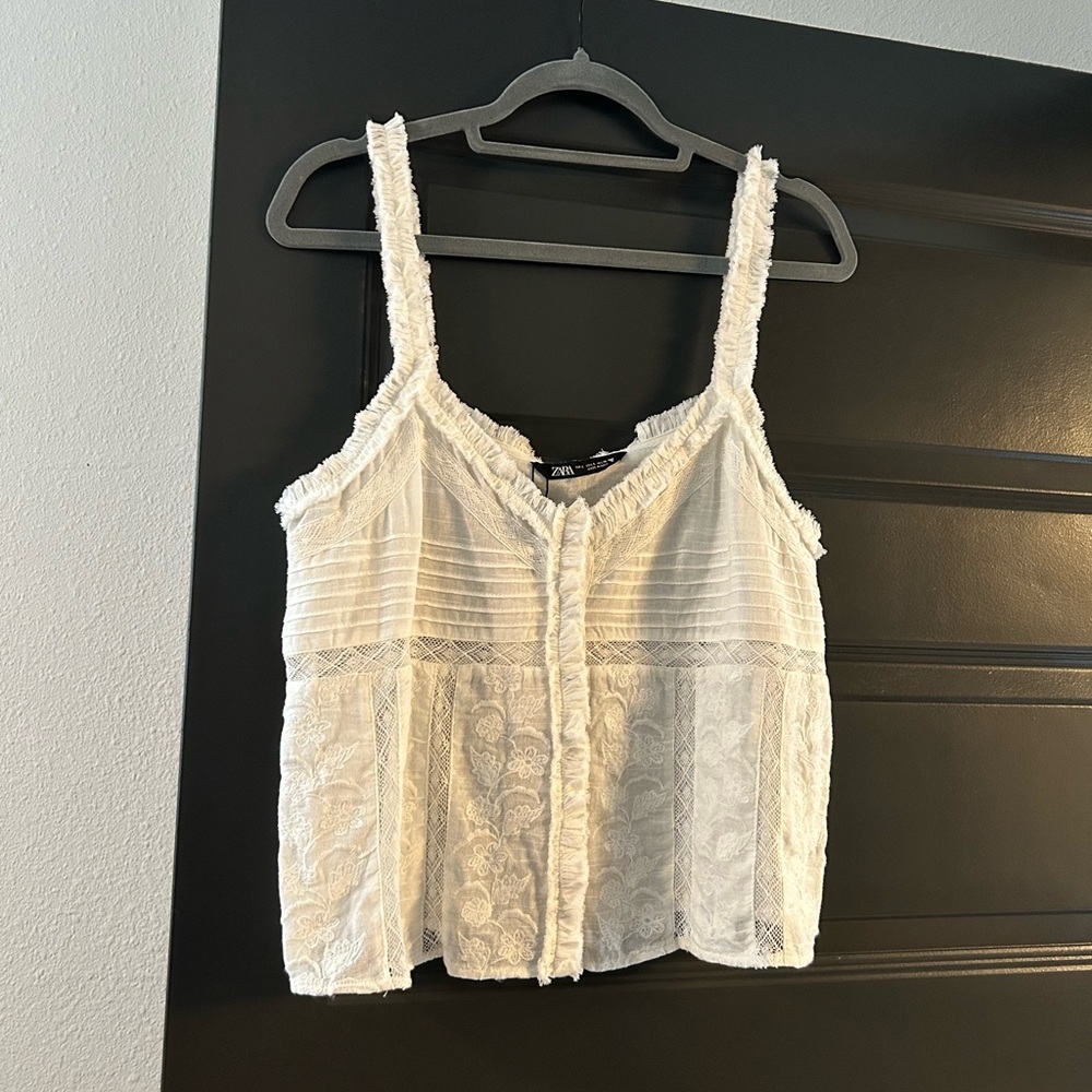 New! Zara White Lacy Sheer Cami
